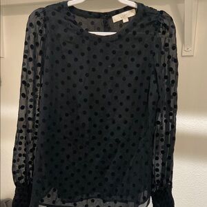 LOFT Black Long Sleeve Polka Dot Blouse